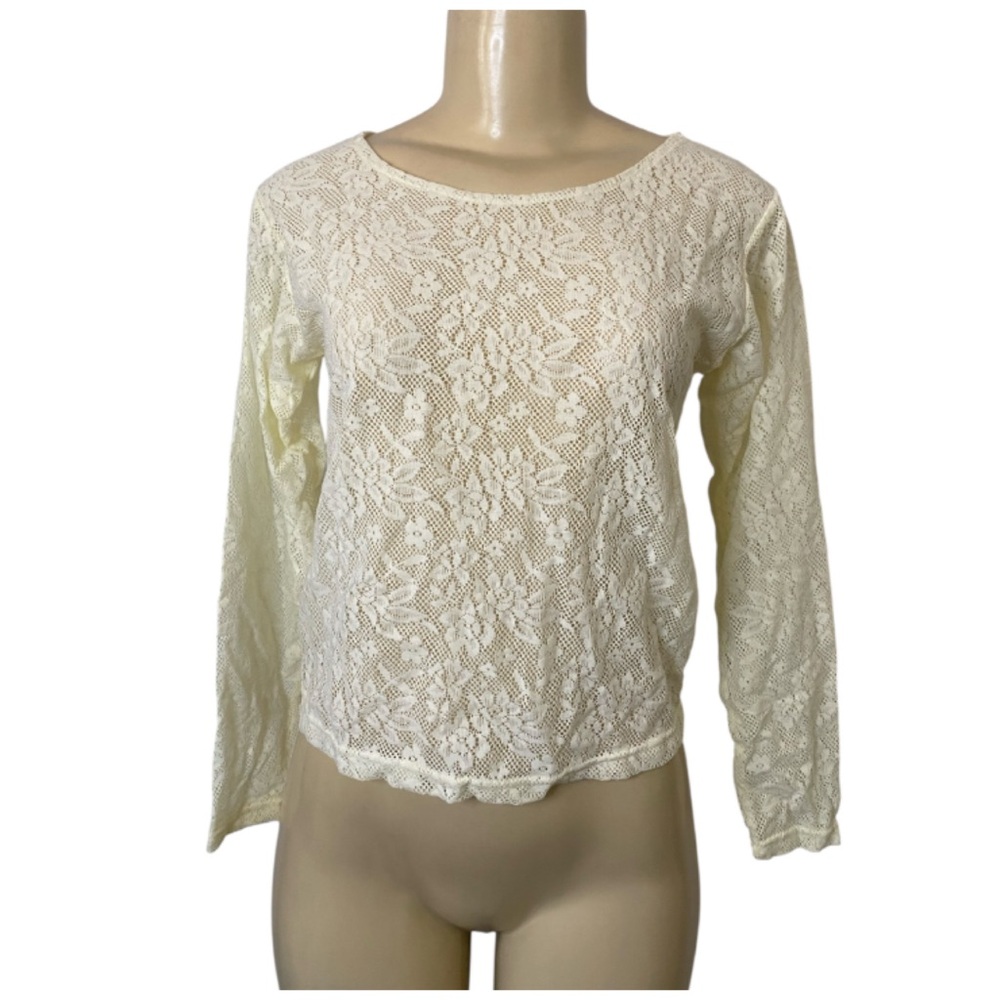 Y2K Reference Point Ivory Lace Mesh Floral Blouse Top Small Cottage Boho Grunge